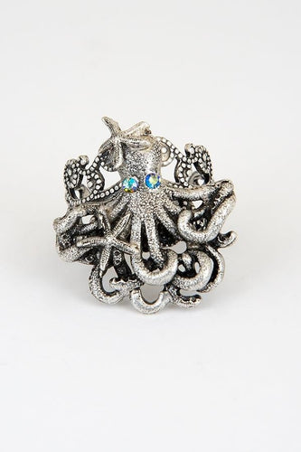 Octopus and Starfish Pewter Ring