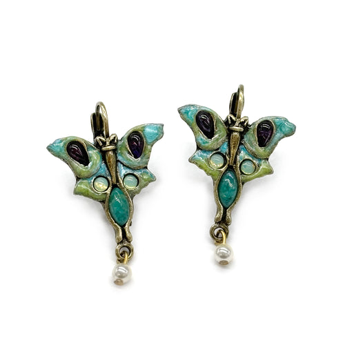 Luna Moth Earrings- antique gold