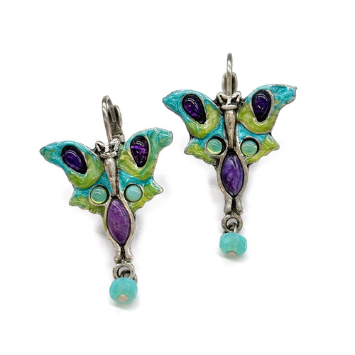 Luna Moth Earrings- antique silver