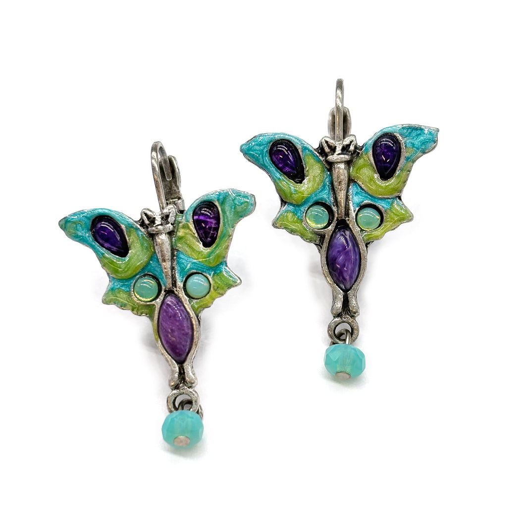 Luna Moth Earrings- antique silver