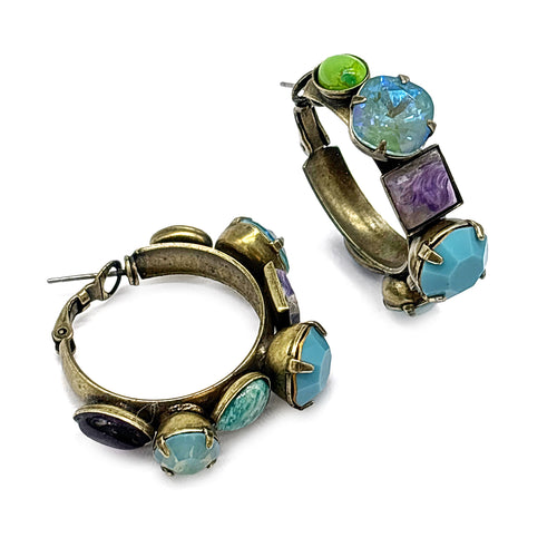 Chunky Multi Stone Hoops Earrings