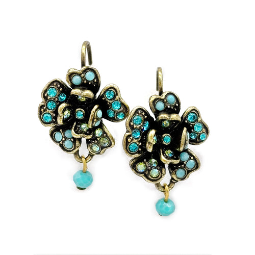 Five petal floral pave earrings- XG