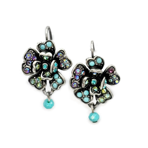 Antique silver five petal pave flower earrings