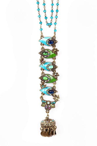 NK-41 40Th BDAY Peacock Feather Ladder Necklace PK