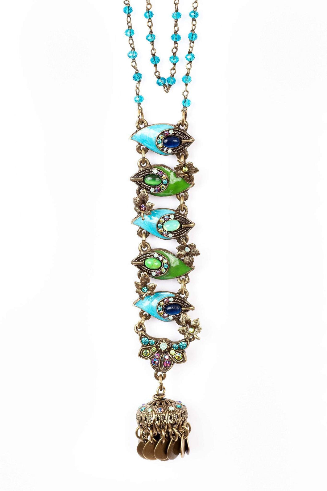 NK-41 40Th BDAY Peacock Feather Ladder Necklace PK