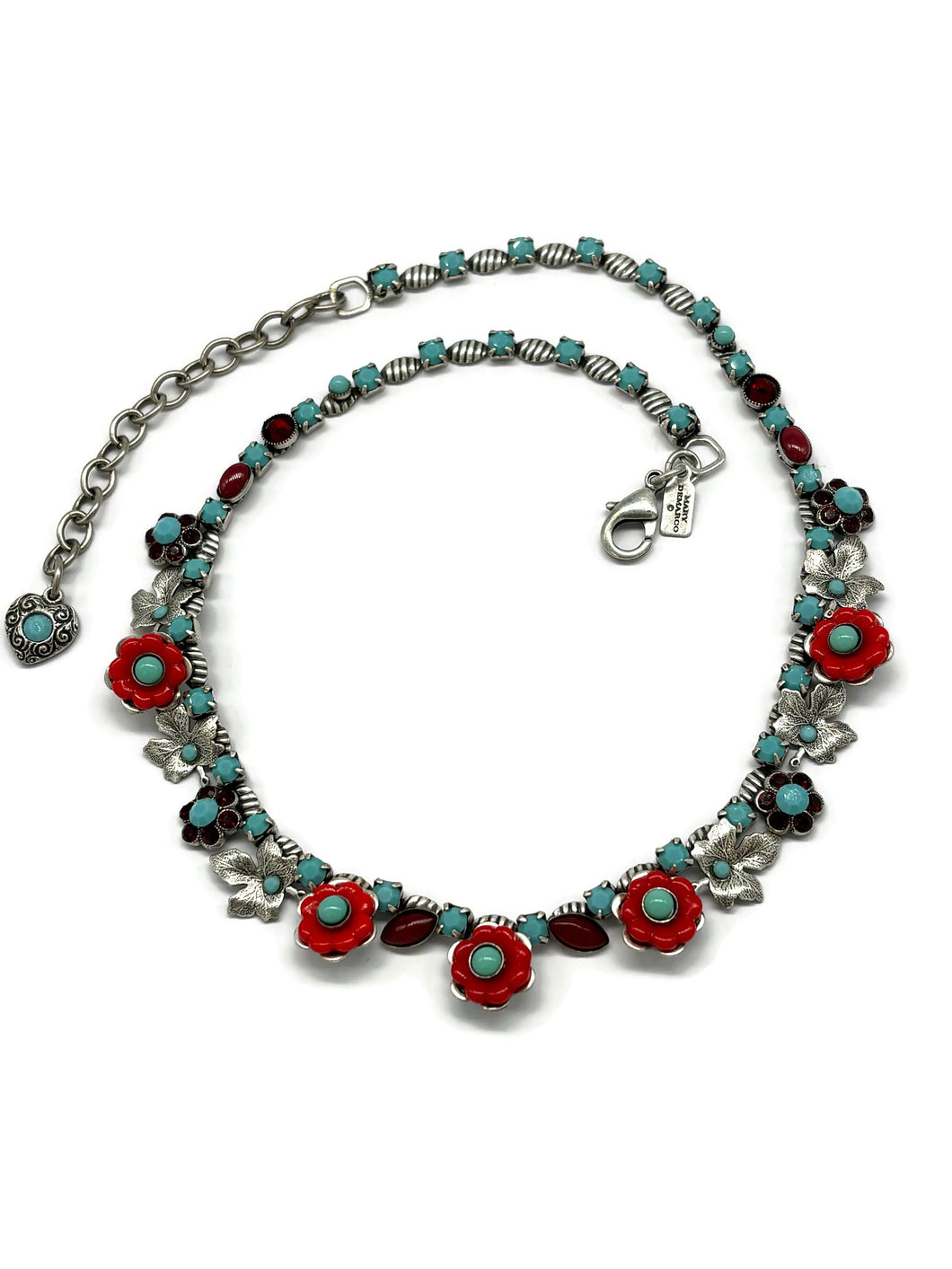 Nk-6 40th BDAY Turquoise and red flower necklace