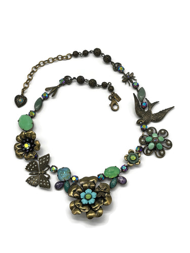 Nk-3 40TH BDAY Birds and Flowers statement necklace