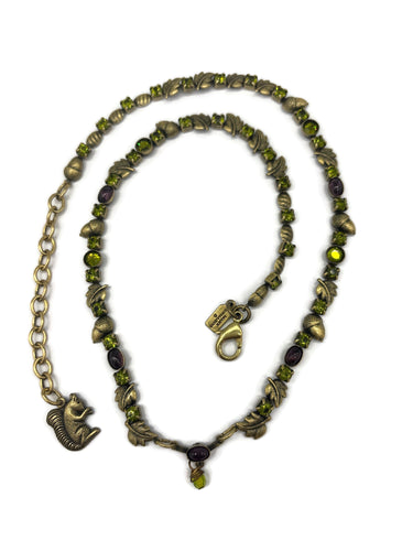 Nk-39 40Th BDAY Amythst/Olive acorn and leaf necklace