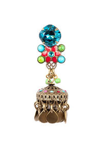 "Shangri La" Enamel Star Flower with Large Jhumka Drops in the "RTQG" color combination