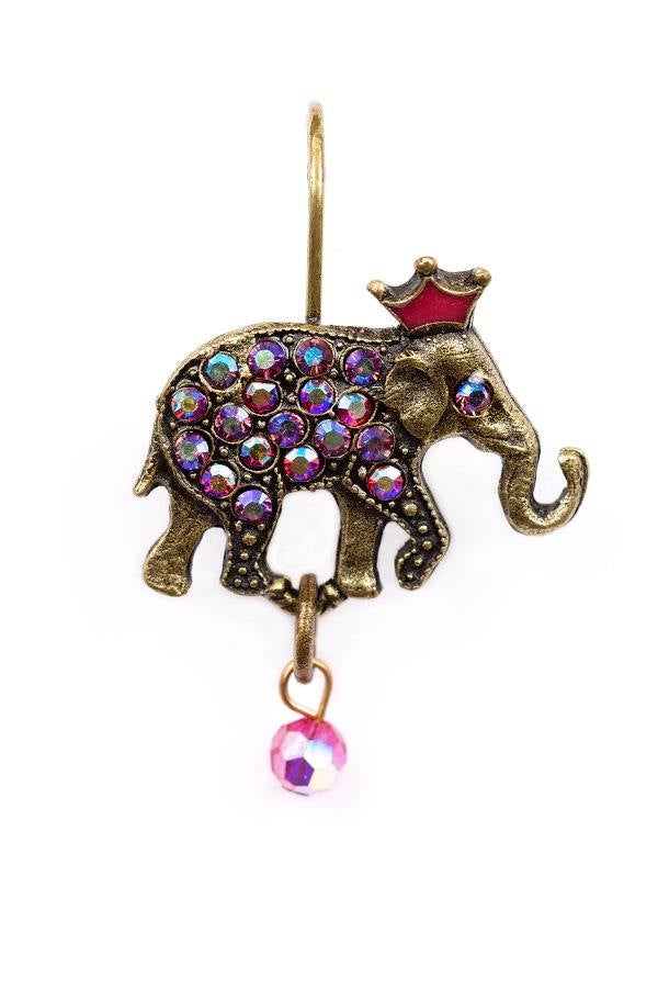 Right and Left Elephant Eurowire Earrings in Fuchsia