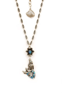 The "Under the Sea" Flower and Mermaid Pendant Necklace