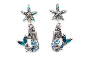 The "Under the Sea" Right and Left Mermaid and Starfish Droplet Earrings