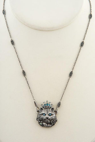 Handmade Turquoise and Aqua Cat Pendant Necklace