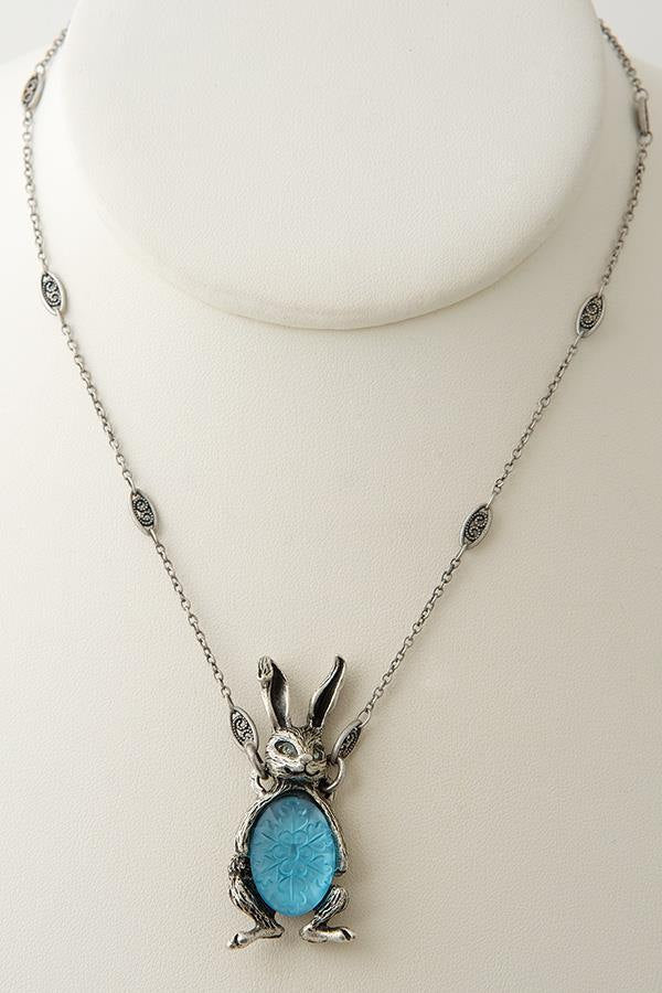 German-Etched Glass Bunny Pendant Necklace