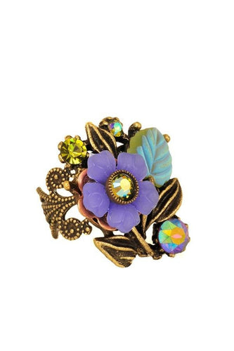 Purple Flower Adjustable Antique Gold Ring