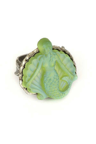 German Etched Glass Mermaid Adjustable Ring