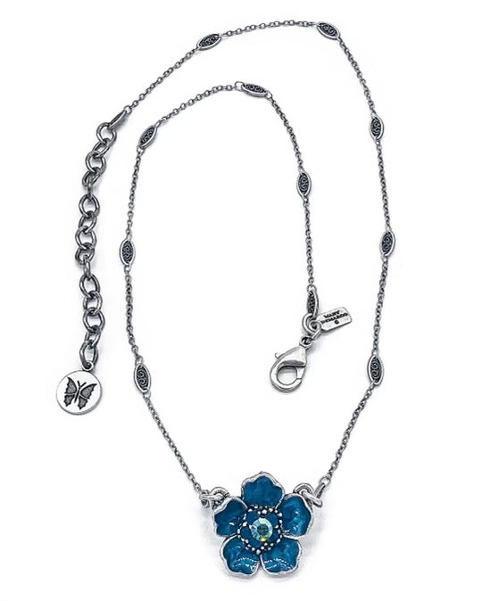 Flower in peacock blue enamel pendant
