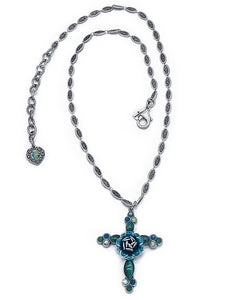 Rose cross enameled necklace