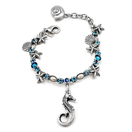 Starfish and seahorse bracelet in blues
