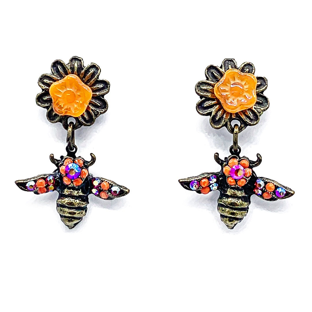 Bee and flower post drop earrings