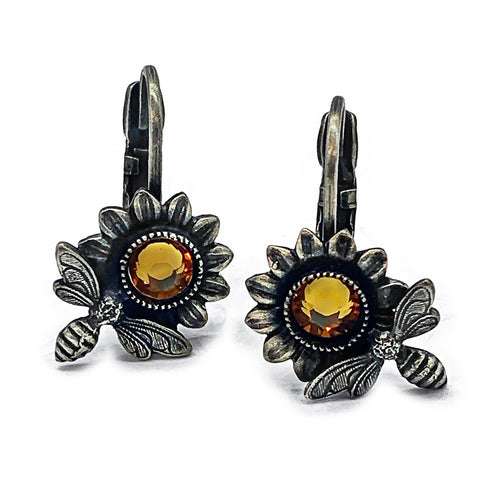 Sun and bee earrings
