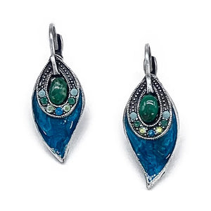 Peacock feather right and left earrings
